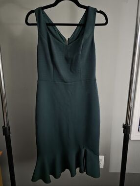Betsey Johnson Dark Teal Sleeveless V-Neck Midi Dress with Flounce Hem